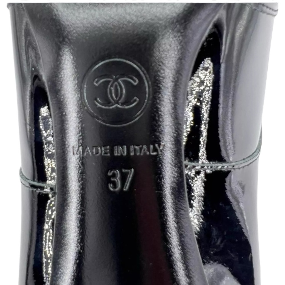 CHANEL Derby Black Patent Leather CC Logo Lace-Up Ankle Boots Size EU37 - Picture 8 of 12